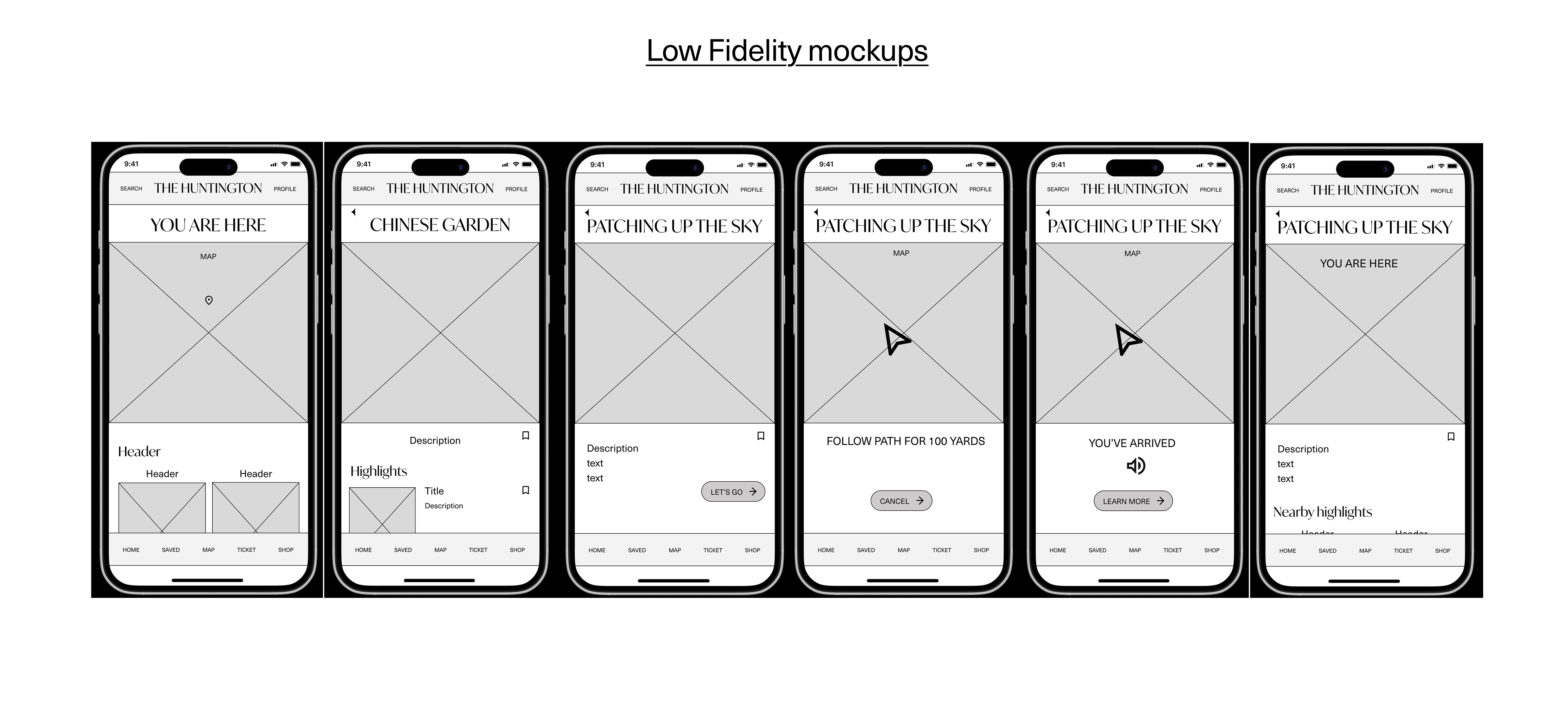 screenshots of lofi prototype